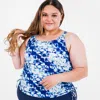 Calypsa Women's Plus Maya Maya Tankini Swim Top With Removable Cups - Patterns In Blue