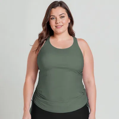 Calypsa Women's Plus Maya Maya Tankini Swim Top With Removable Cups In Green
