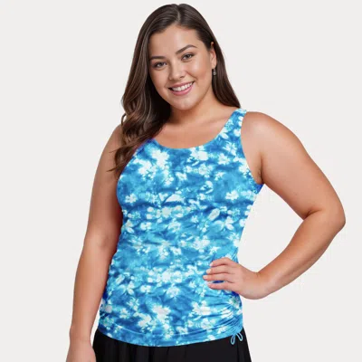 Calypsa Women's Plus Maya Tankini Swim Top With Built-in Bra - Patterns In Blue