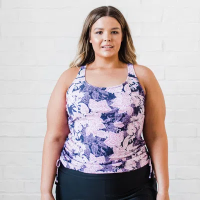 Calypsa Women's Plus Maya Tankini Swim Top With Built-in Bra - Patterns In Purple