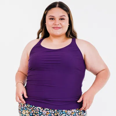 Calypsa Women's Plus Maya Tankini Swim Top With Built-in Bra In Beige