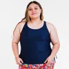 Calypsa Women's Plus Maya Tankini Swim Top With Built-in Bra In Blue