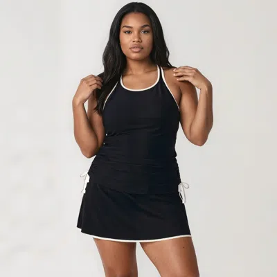 Calypsa Women's Plus Maya Tankini Swim Top With Removable Cups Two-toned Collection In Black