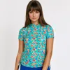 Calypsa Women's Plus Mock Neck Short Sleeve Adele Swim Top In Multi