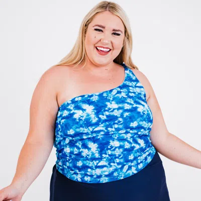 Calypsa Women's Plus One Shoulder Layla Crop Swim Top With Built In Bra In Blue