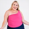 Calypsa Women's Plus One Shoulder Layla Crop Swim Top With Built In Bra In Pink
