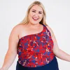 Calypsa Women's Plus One Shoulder Layla Crop Swim Top With Built In Bra In Red