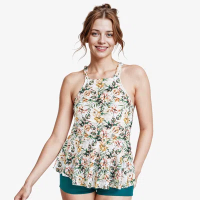 Calypsa Women's Plus Peplum Tankini Scarlett Swim Top In Multi