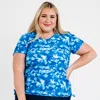 Calypsa Plus Size Short Sleeve Adele Swim Top In Blue
