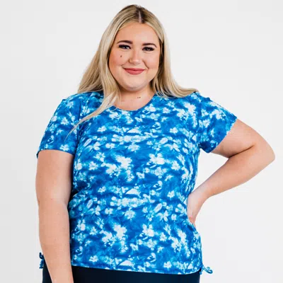 Calypsa Women's Plus Short Sleeve Adele Swim Top - Patterns In Blue