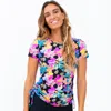 Calypsa Women's Plus Short Sleeve Adele Swim Top - Patterns In Multi