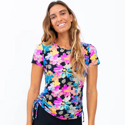 Calypsa Women's Plus Short Sleeve Adele Swim Top - Patterns In Multi