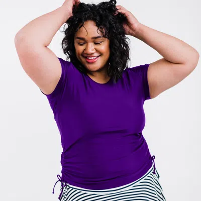 Calypsa Women's Plus Short Sleeve Adele Swim Top In Purple