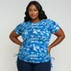 Calypsa Plus Size Short Sleeve Adele Swim Top In Blue