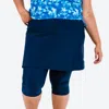 Calypsa Women's Plus High Waisted Flared Swim Skort With Attched Capri Leggings In Blue