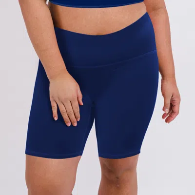 Calypsa Women's Plus Tummy Control Long Bike Swim Shorts In Blue