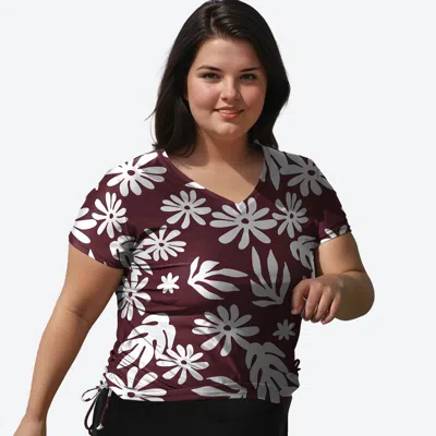 Calypsa Women's Plus V-neck Short Sleeve Rashguard Adele Swim Top