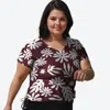 Calypsa Women's Plus V-neck Short Sleeve Rashguard Adele Swim Top In Multi