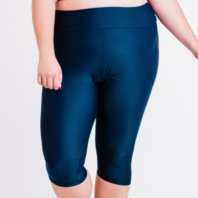 Calypsa Women's Plus Women's High Waisted Capri Swim Leggings In Blue
