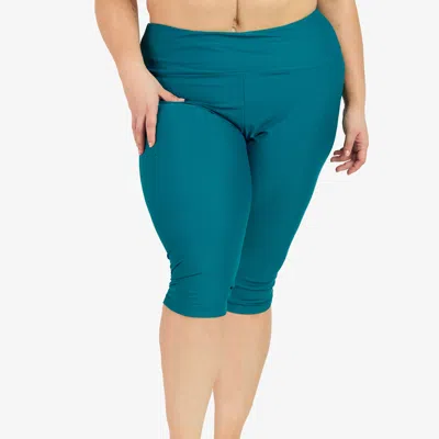 Calypsa Women's Plus Women's High Waisted Capri Swim Leggings In Green