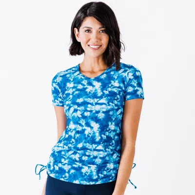 Calypsa Women's Short Sleeve Adele Swim Top - Patterns In Blue