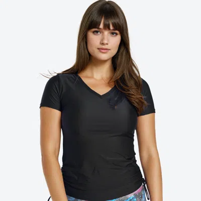 Calypsa Women's V-neck Short Sleeve Rashguard Adele Swim Top In Black