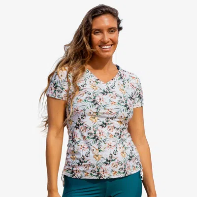 Calypsa Women's V-neck Short Sleeve Rashguard Adele Swim Top In White