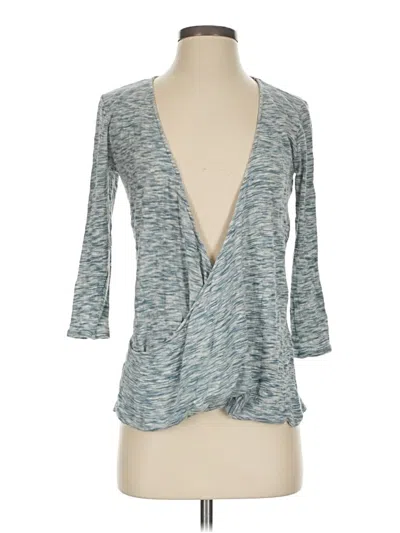 Pre-owned Calypso St Barth 3/4 Sleeve Top Blue Plunge Neckline Tops