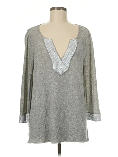 Pre-owned Calypso St Barth 3/4 Sleeve Top Gray V Neck Tops