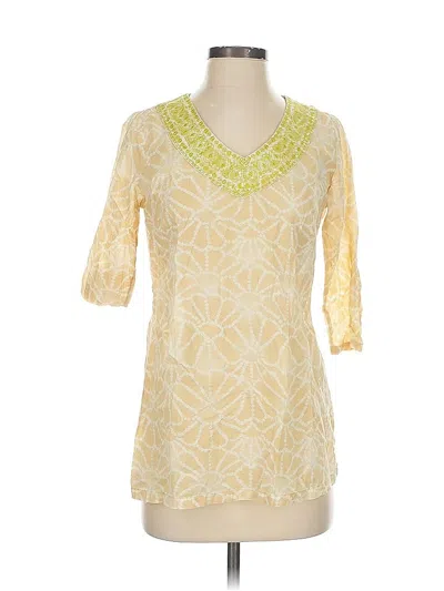 Pre-owned Calypso St Barth 3/4 Sleeve Top Yellow V Neck Tops