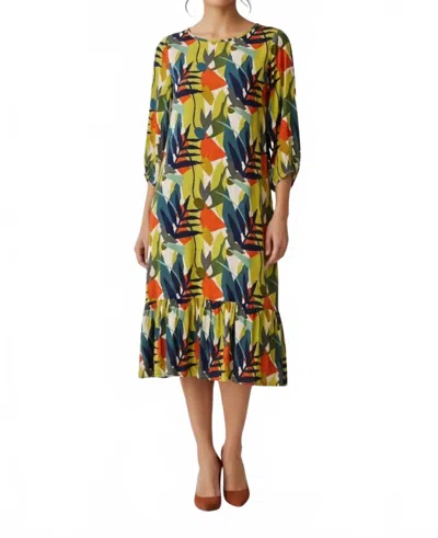Calypso St Barth Abstract Leaf Print Woven Midi Dress In Floral Print In Green