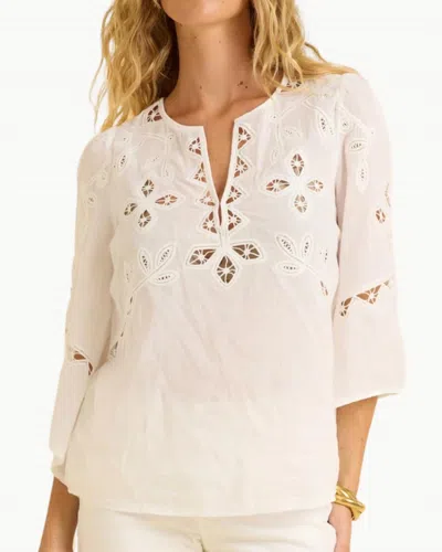 Calypso St Barth Bella Three-quarter Sleeve Top In White In Gray