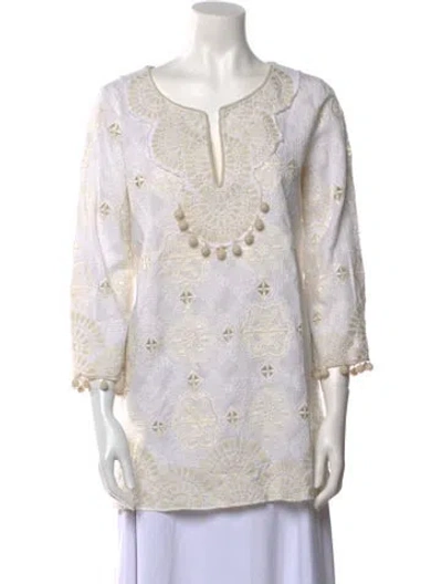 Pre-owned Calypso St Barth Colorblock Pattern V-neck Tunic In White