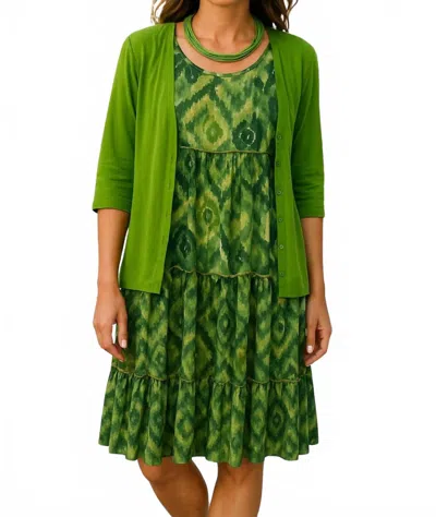 Calypso St Barth Contrast Scoopneck Midi Dress In Lime Green Chevron Print
