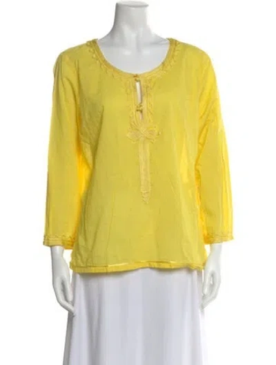 Pre-owned Calypso St Barth Crew Neck Three-quarter Sleeve Top In Yellow
