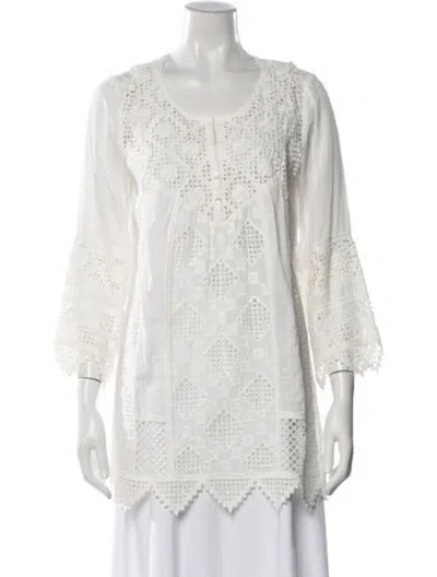Pre-owned Calypso St Barth Crew Neck Three-quarter Sleeve Tunic In White