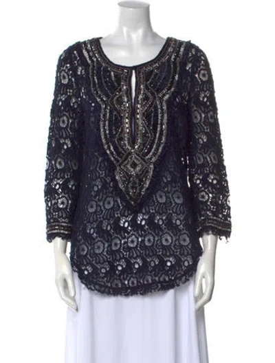 Pre-owned Calypso St Barth Crochet Lace Pattern Tunic In Blue