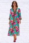 Calypso St Barth Demi Shirt Midi Dress In Turquoise In Multi
