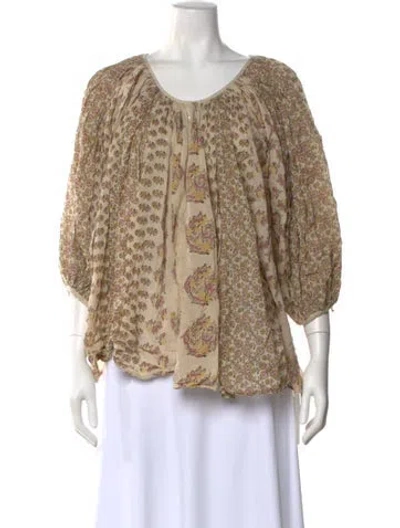 Pre-owned Calypso St Barth Floral Print Crew Neck Blouse In Neutral