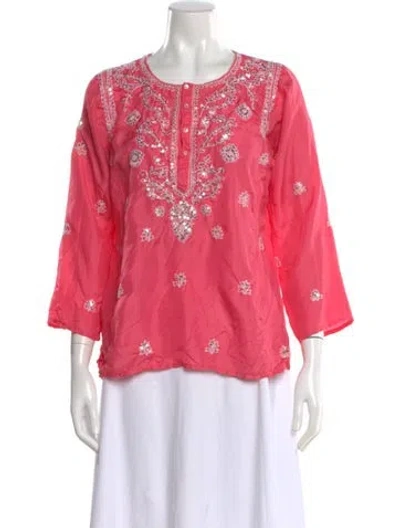 Pre-owned Calypso St Barth Floral Print Crew Neck Top In Pink