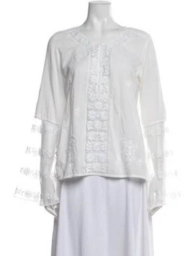 Pre-owned Calypso St Barth Floral Print Crew Neck Top In White