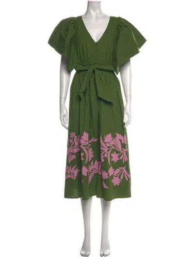 Pre-owned Calypso St Barth Floral Print Long Dress In Green
