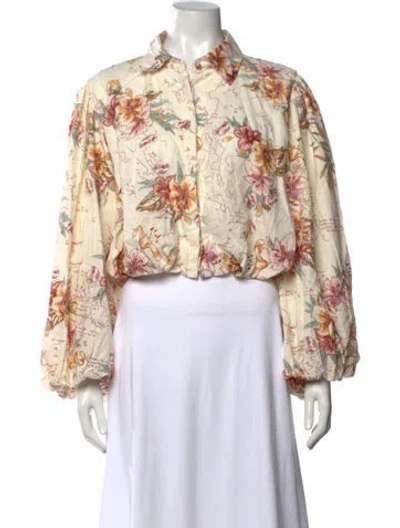 Pre-owned Calypso St Barth Floral Print Long Sleeve Blouse In Neutrals