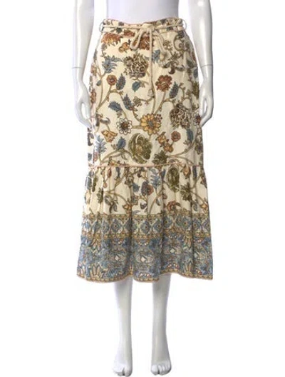 Pre-owned Calypso St Barth Floral Print Midi Length Skirt In Neutrals