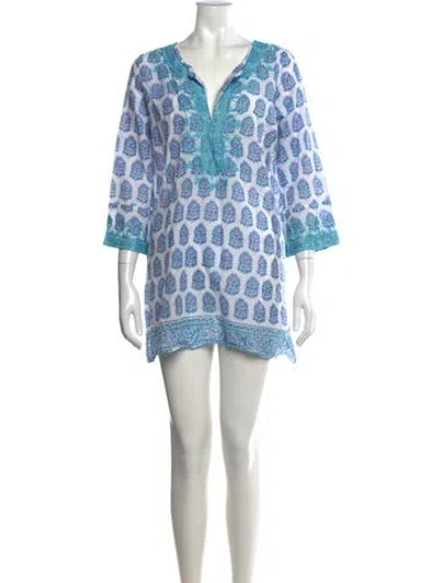 Pre-owned Calypso St Barth Floral Print Mini Dress In Blue