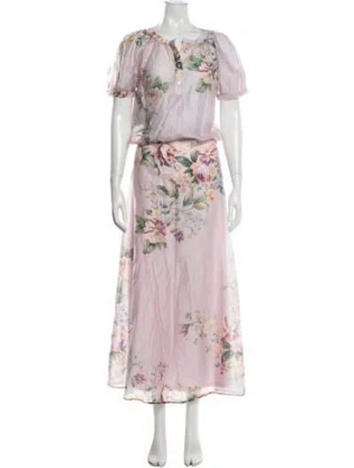 Pre-owned Calypso St Barth Floral Print Ruffle Embellishment Skirt Set In Pink
