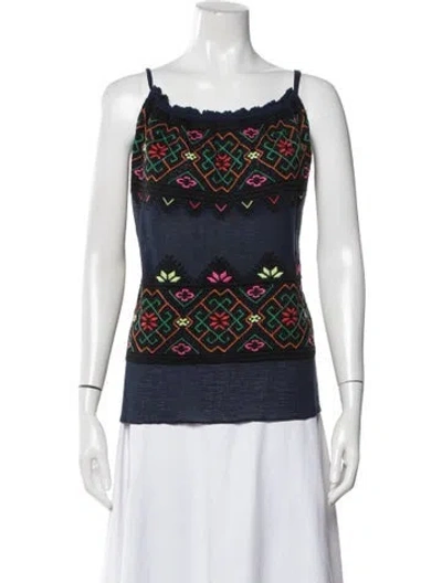 Pre-owned Calypso St Barth Floral Print Scoop Neck Top In Blue
