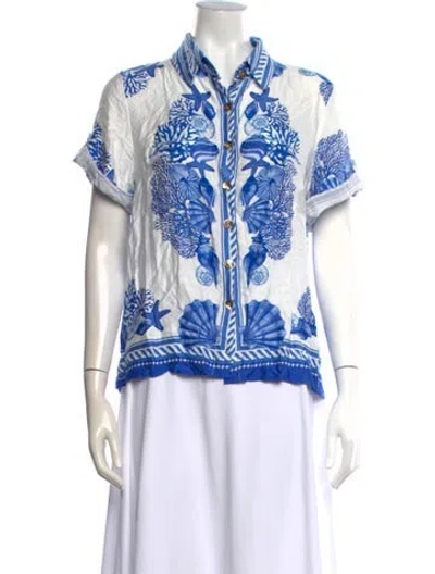 Pre-owned Calypso St Barth Floral Print Short Sleeve Button-up Top W/ Tags In Multi