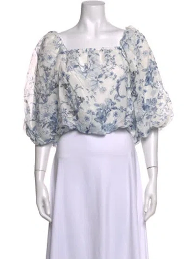 Pre-owned Calypso St Barth Floral Print Square Neckline Blouse W/ Tags In White