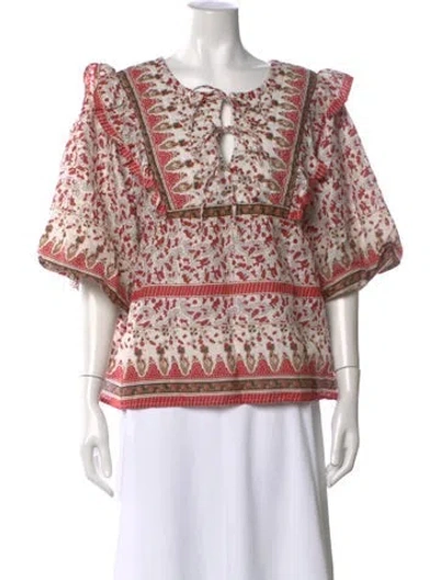 Pre-owned Calypso St Barth Floral Print Tie Neck Blouse In Multi